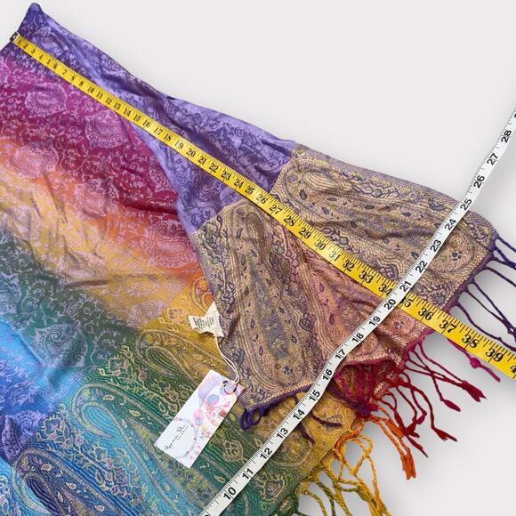 Gypsie Blu Pashmina Viscose Rainbow Paisley Ombre Fringed Scarf Shawl Wrap New - Picture 7 of 7